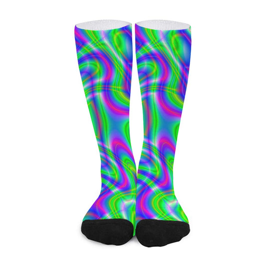 Neon Green Psychedelic Trippy Print Long Socks