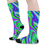 Neon Green Psychedelic Trippy Print Long Socks