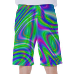Neon Green Psychedelic Trippy Print Men's Beach Shorts