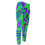 Neon Green Psychedelic Trippy Print Men's Compression Pants