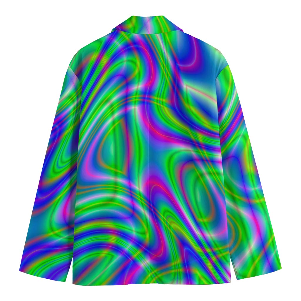 Neon Green Psychedelic Trippy Print Men's Cotton Blazer
