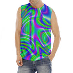 Neon Green Psychedelic Trippy Print Men's Fitness Tank Top