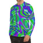 Neon Green Psychedelic Trippy Print Men's Long Sleeve Rash Guard