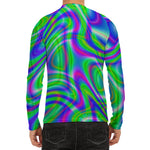 Neon Green Psychedelic Trippy Print Men's Long Sleeve Rash Guard