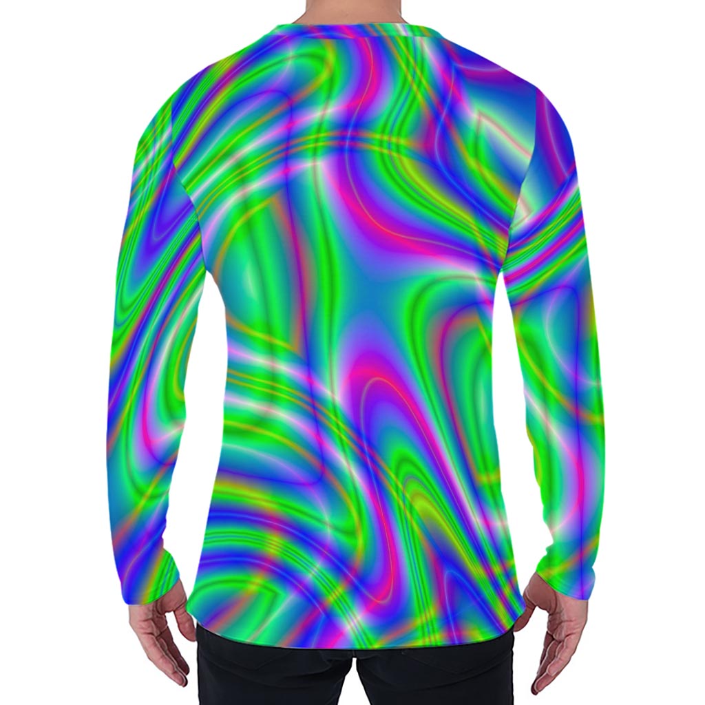 Neon Green Psychedelic Trippy Print Men's Long Sleeve T-Shirt