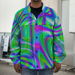 Neon Green Psychedelic Trippy Print Men's Shirt Jacket