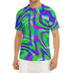 Neon Green Psychedelic Trippy Print Men's Short Sleeve Rash Guard