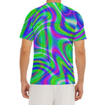 Neon Green Psychedelic Trippy Print Men's Short Sleeve Rash Guard