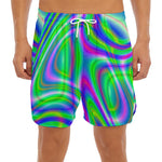 Neon Green Psychedelic Trippy Print Men's Split Running Shorts