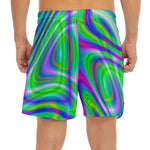 Neon Green Psychedelic Trippy Print Men's Split Running Shorts