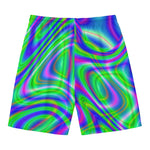 Neon Green Psychedelic Trippy Print Men's Swim Trunks