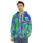 Neon Green Psychedelic Trippy Print Men's Velvet Pullover Hoodie