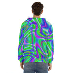 Neon Green Psychedelic Trippy Print Men's Velvet Pullover Hoodie
