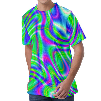 Neon Green Psychedelic Trippy Print Men's Velvet T-Shirt