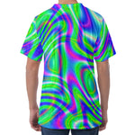Neon Green Psychedelic Trippy Print Men's Velvet T-Shirt