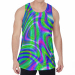 Neon Green Psychedelic Trippy Print Men's Velvet Tank Top
