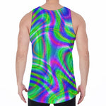 Neon Green Psychedelic Trippy Print Men's Velvet Tank Top