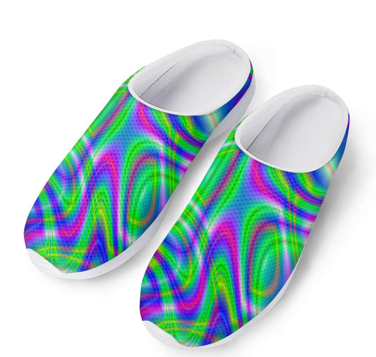 Neon Green Psychedelic Trippy Print Mesh Casual Shoes