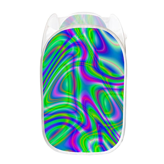 Neon Green Psychedelic Trippy Print Mesh Laundry Hamper