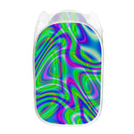 Neon Green Psychedelic Trippy Print Mesh Laundry Hamper