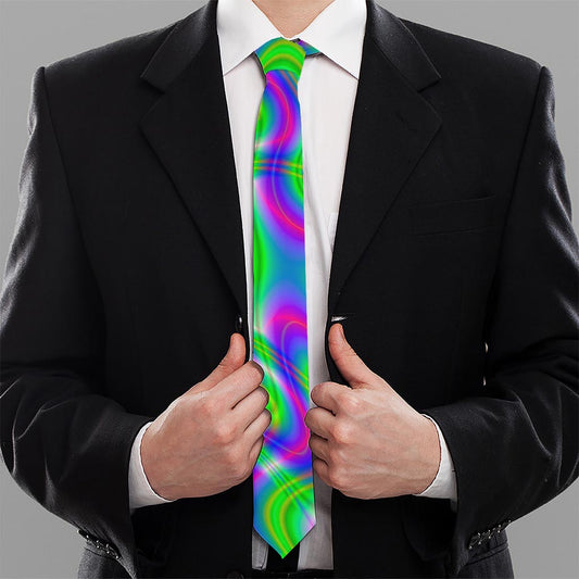 Neon Green Psychedelic Trippy Print Necktie