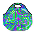 Neon Green Psychedelic Trippy Print Neoprene Lunch Bag