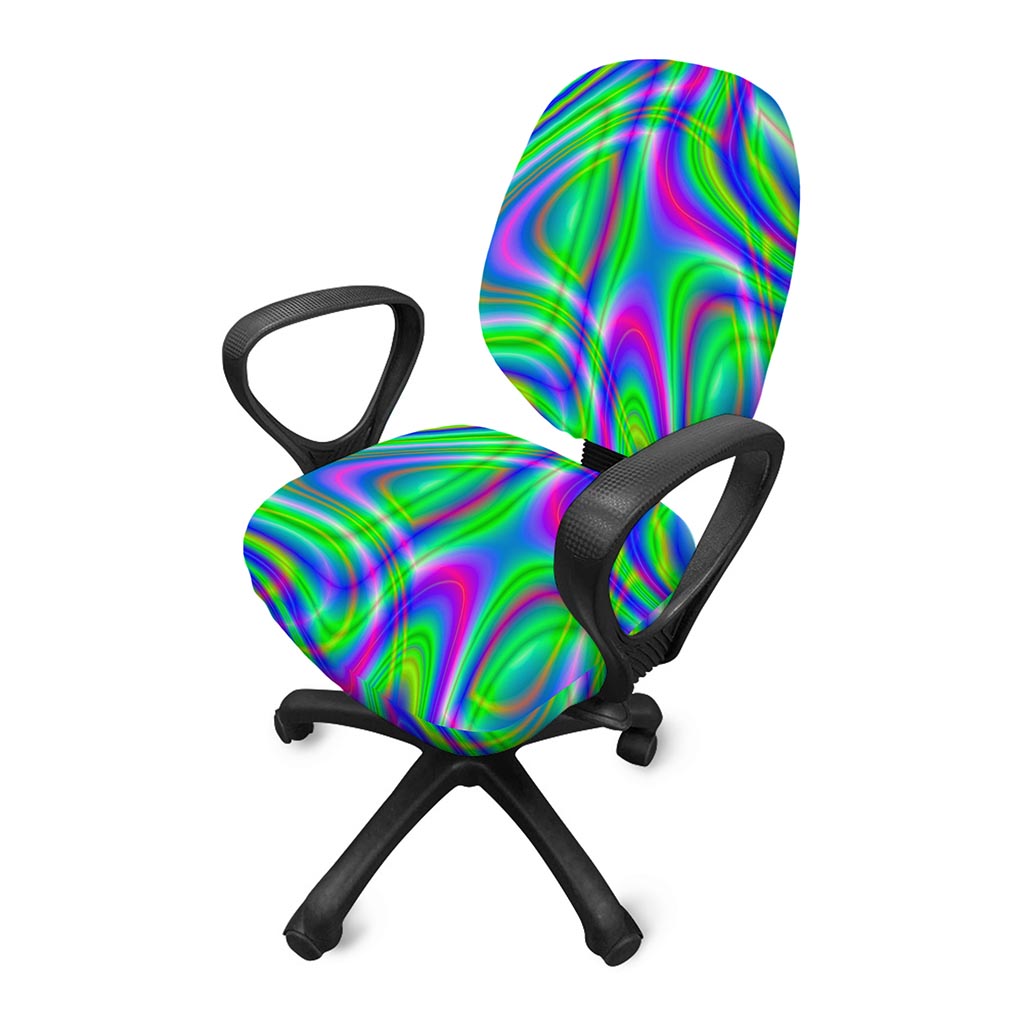 Neon Green Psychedelic Trippy Print Office Chair Cover