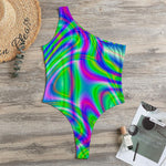 Neon Green Psychedelic Trippy Print One Shoulder Bodysuit