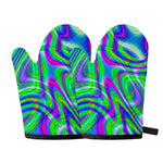 Neon Green Psychedelic Trippy Print Oven Mitts