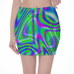 Neon Green Psychedelic Trippy Print Pencil Mini Skirt