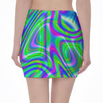 Neon Green Psychedelic Trippy Print Pencil Mini Skirt