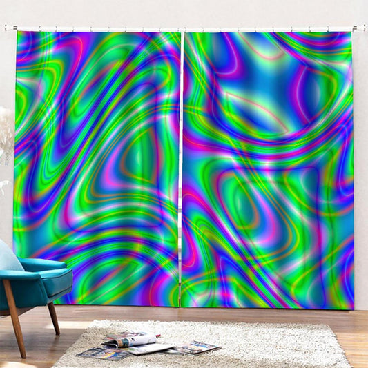 Neon Green Psychedelic Trippy Print Pencil Pleat Curtains