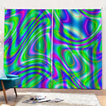 Neon Green Psychedelic Trippy Print Pencil Pleat Curtains
