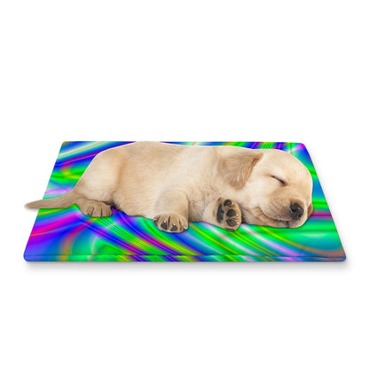 Neon Green Psychedelic Trippy Print Pet Cooling Mat Cover