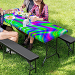 Neon Green Psychedelic Trippy Print Picnic Table Cover