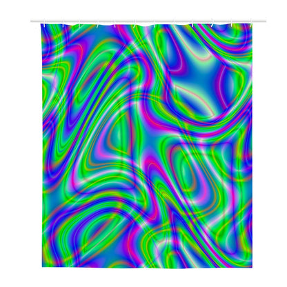 Neon Green Psychedelic Trippy Print Polyester Shower Curtain