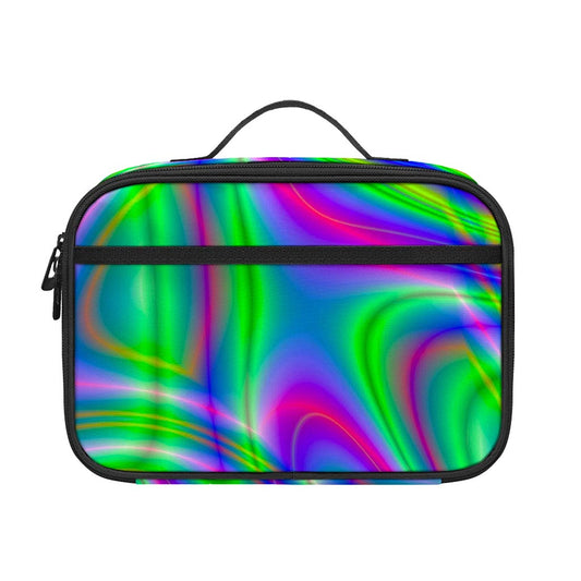Neon Green Psychedelic Trippy Print Portable Lunch Bag
