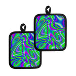 Neon Green Psychedelic Trippy Print Pot Holders