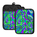 Neon Green Psychedelic Trippy Print Pot Holders With Pocket