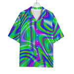 Neon Green Psychedelic Trippy Print Rayon Hawaiian Shirt