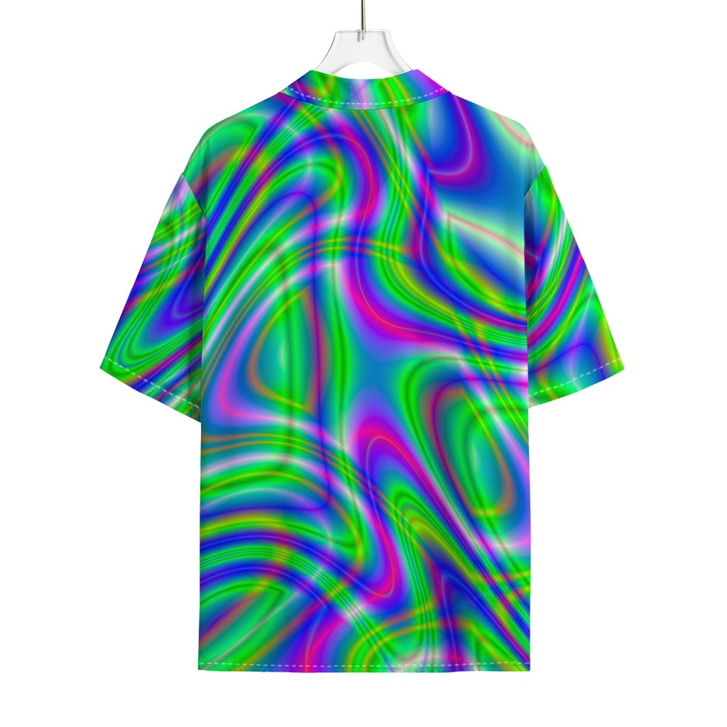 Neon Green Psychedelic Trippy Print Rayon Hawaiian Shirt