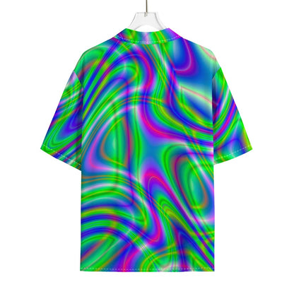 Neon Green Psychedelic Trippy Print Rayon Hawaiian Shirt