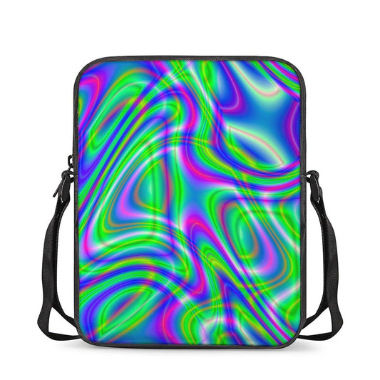 Neon Green Psychedelic Trippy Print Rectangular Crossbody Bag