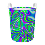 Neon Green Psychedelic Trippy Print Round Laundry Basket