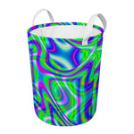 Neon Green Psychedelic Trippy Print Round Laundry Basket