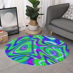 Neon Green Psychedelic Trippy Print Round Rug