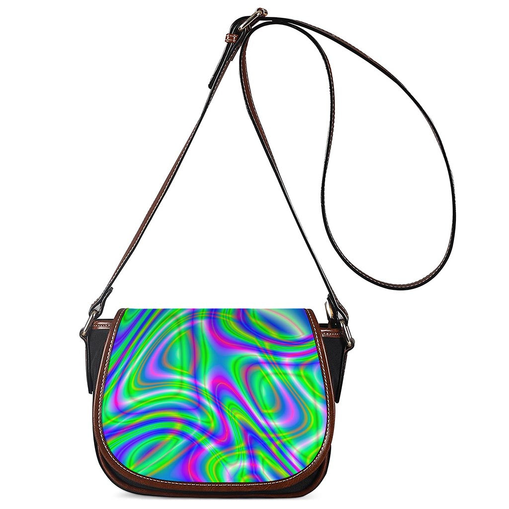 Neon Green Psychedelic Trippy Print Saddle Bag