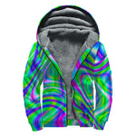 Neon Green Psychedelic Trippy Print Sherpa Lined Zip Up Hoodie