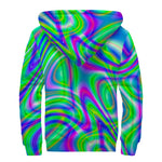 Neon Green Psychedelic Trippy Print Sherpa Lined Zip Up Hoodie
