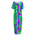 Neon Green Psychedelic Trippy Print Short Sleeve Long Nightdress